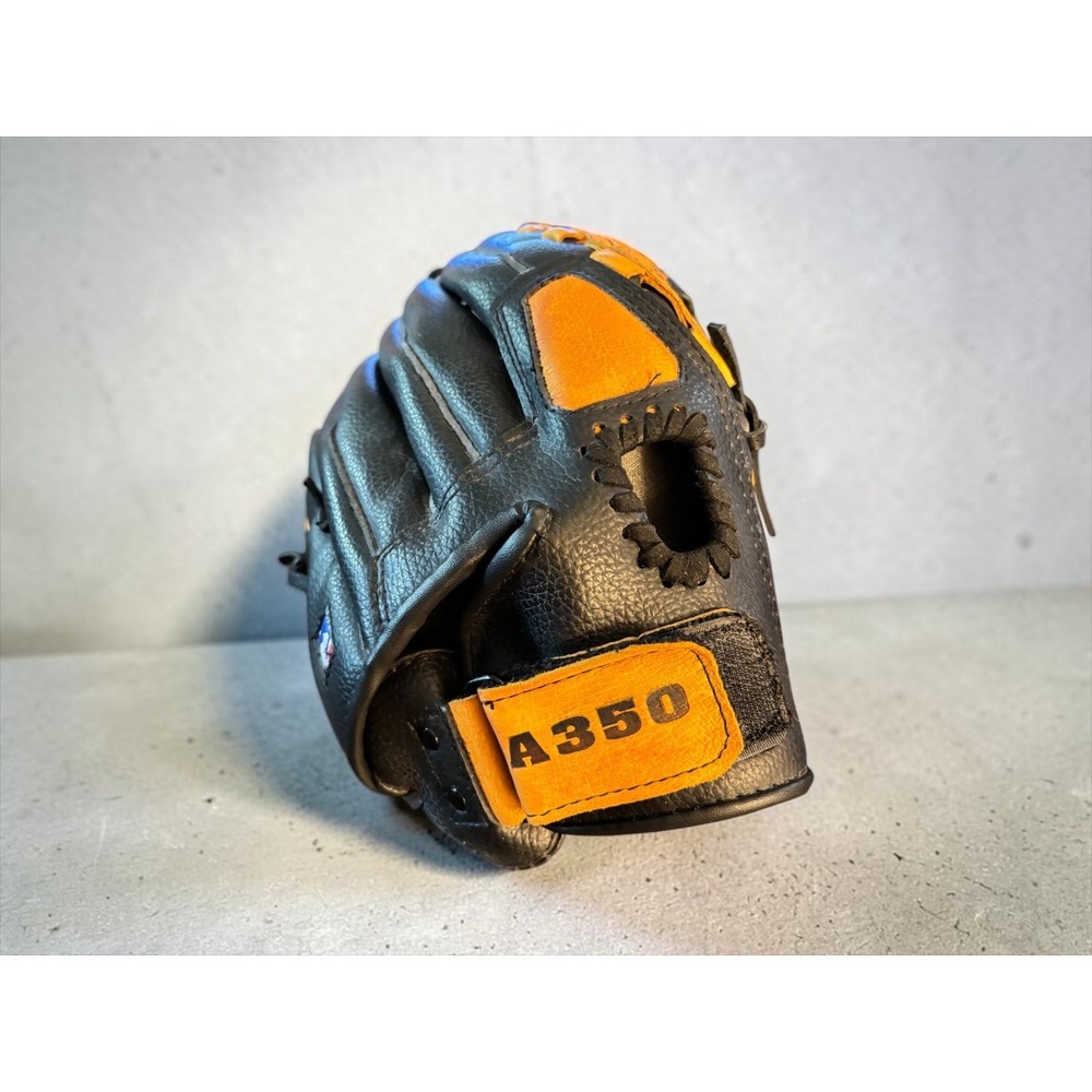 Wilson A350 Baseball Glove Black Yellow Genuine Leather MLB Youth RHT Basket Web